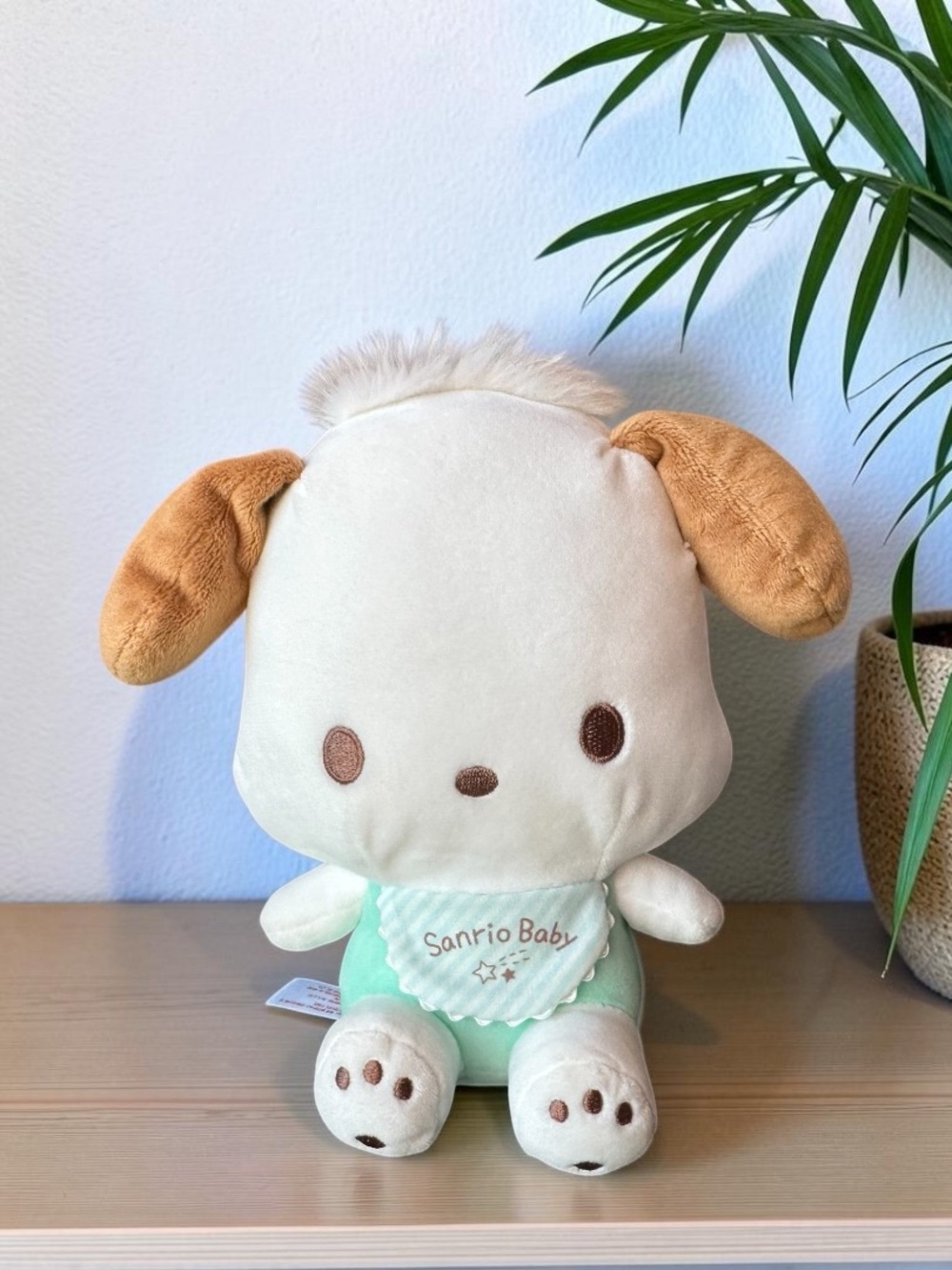 Sanrio Baby Pochacco Plush Rattle Toy Mint Green Soft Stuffed Animal